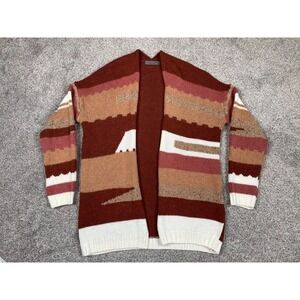 Elsamanda Sweater Womens Small Orange Cardigan‎ Knit Southwestern Open Front Top